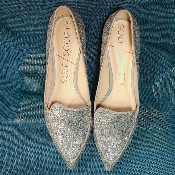 Sole Society Cammila Silver Glitter Flats Size 7 - Picture 12 of 12